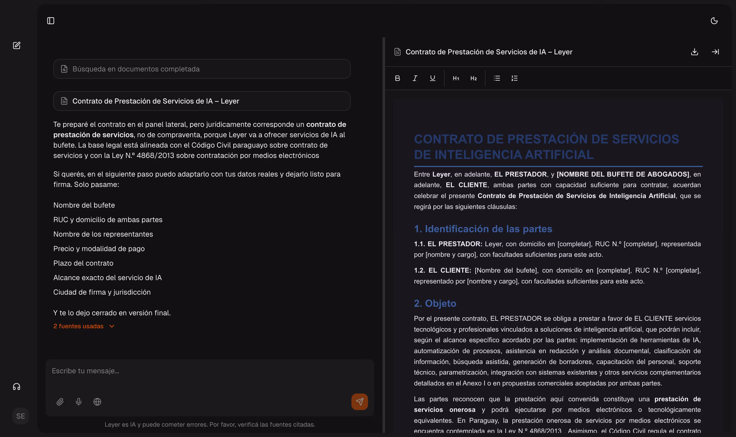 Captura del chat de Leyer