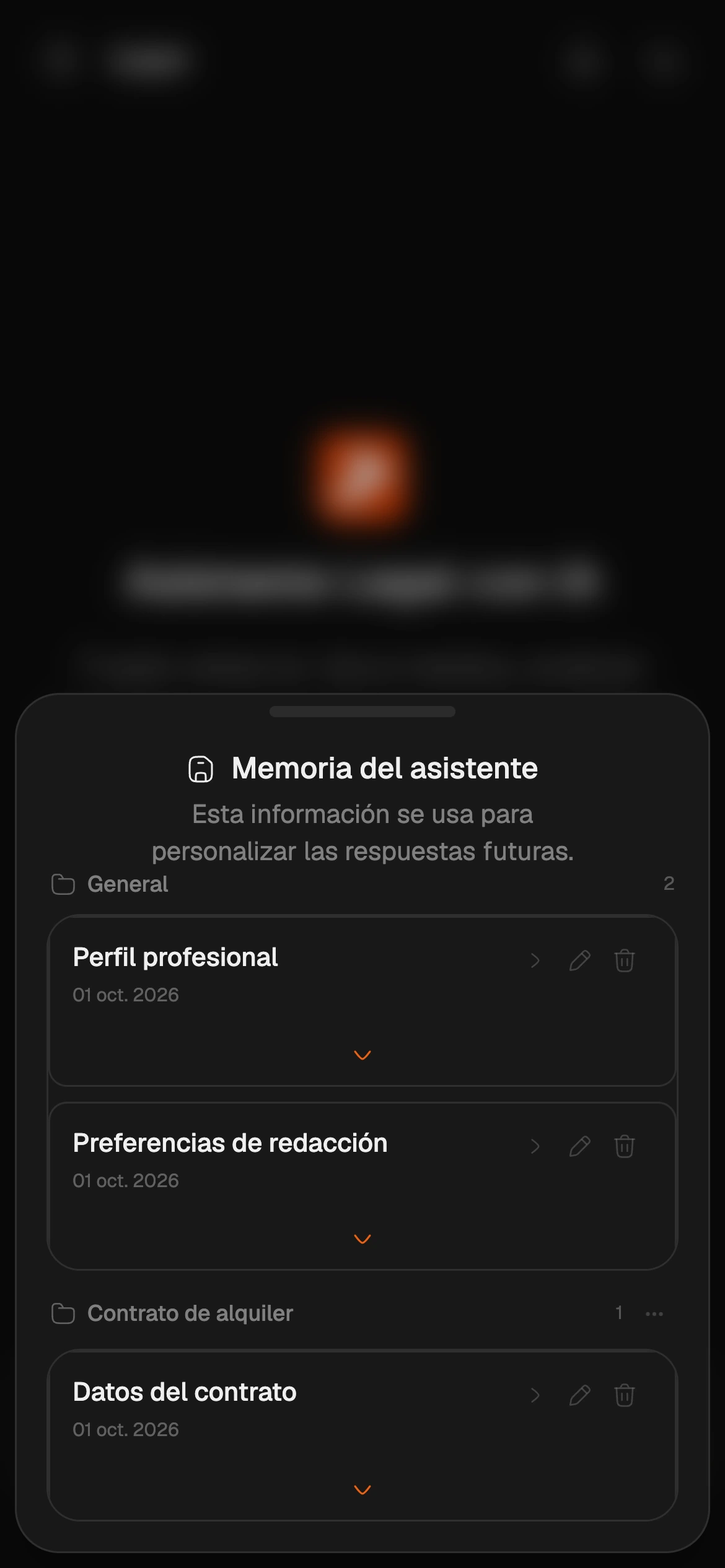 Memoria de Leyer organizada en información general y asuntos, con datos editables